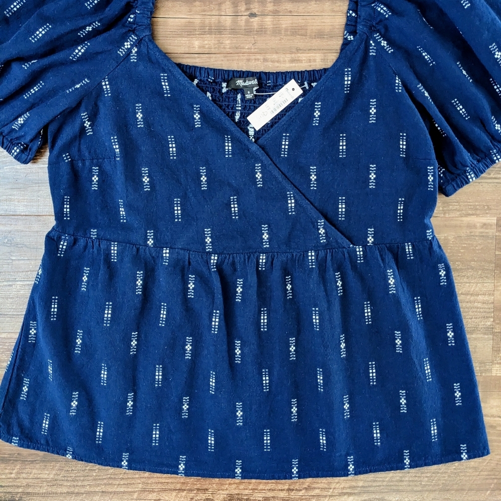 Madewell Navy Blue Patterned Top